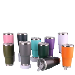 Multi-color 30oz stainless steel tumblers with clear lids and vacuum insulated design