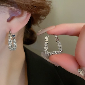 Elegant U-shaped silver plating earrings with clear cubic zirconia for women