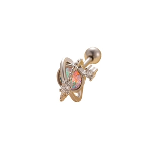 Sparkling zircon planet stud earring in silver titanium steel with aurora center stone