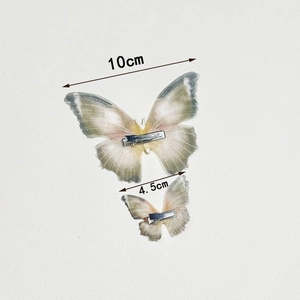 Detailed view of large 10cm and small 4.5cm translucent butterfly hair clips with metal clips