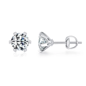 Classic 1 carat moissanite 925 sterling silver crown stud earrings with six-prong setting