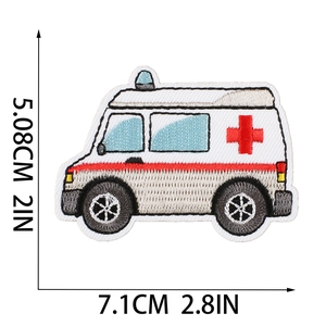 Detail showing ambulance embroidered patch dimensions 5.08x7.1cm with clear stitch texture