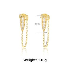Macro detail of S925 sterling silver chain drop earrings with white zircon inlays
