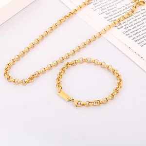 Minimalist Rolo Chain Necklace And Bracelet Stainless Steel Rectangular Blank Tag Pendant Fashion Jewelry Unisex