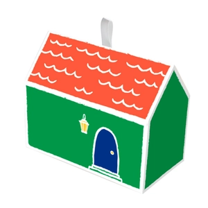 Colorful house shaped gift box with red roof and blue door for candy packaging