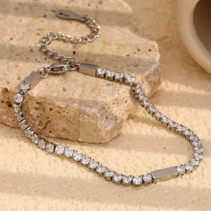 Fashion Tennis Bracelet 18K Gold Plated Stainless Steel Round Zircon Adjustable Chain For Women