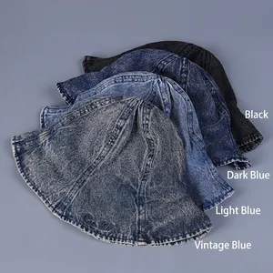 Chapeaux bob en denim délavé pour femme en plusieurs teintes avec bords volantés