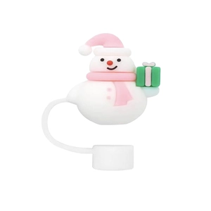 Detailed close-up of a silicone snowman straw cover with pink hat for 10mm straws