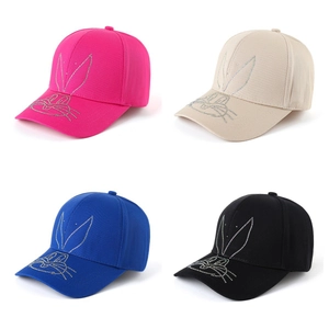 Rhinestone Bunny Baseball Cap Women Cotton Twill Sunshade Hat Outdoor Breathable Adjustable Casual Fashionable Sun Hat