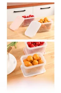Close-up of double-layer food storage box showing white drainage basket and sealing lid