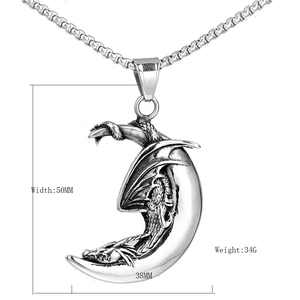 Halskette mit Drachen und Mond aus Edelstahl, Breite 50mm, Gewicht 34g, Silberschmuck