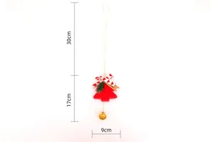Christmas tree bell ornament size details with red plush fabric and golden bells on 30cm rope