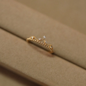 Luxurious S925 sterling silver 18K gold plated crown ring with sparkling zircons