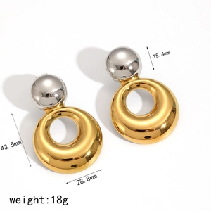 Boucles d'oreilles en acier inoxydable plaqué or 18k avec dimensions et poids précis