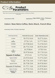 Detailed size chart for vintage MDF photo frames ranging from 6 to 12 inches