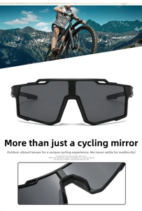 Detail of outdoor cycling sunglasses featuring a wrap-around black frame and anti-slip nose pads
