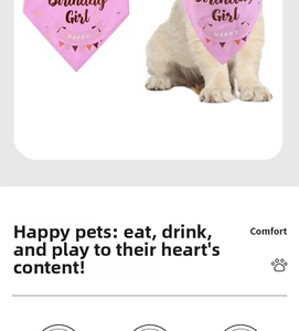 Close-up of pink Birthday Girl dog bandana with festive flags and soft fabric texture