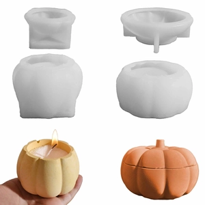 Halloween Pumpkin Storage Box Silicone Mold DIY Resin Plaster Jar With Lid Candle Cup Craft Making Tool