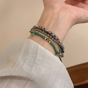 Bohemian multi-layer crystal bead drawstring bracelet in green and champagne gold