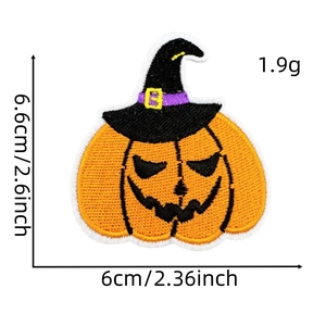 Detailed embroidery view of a Halloween pumpkin with wizard hat and specific dimensions