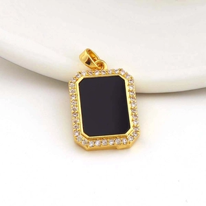 18k gold plated heart pendant with black agate stone and sparkling zirconia border