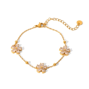 18K gold plated stainless steel flower bracelet with sparkling zircon stones and adjustable chain