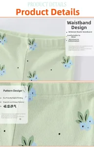 Détail de pantalon en maille côtelée pour fille avec motif papillon et taille élastique