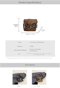 Detailed size specifications for leopard print bucket bag with crossbody strap measurements