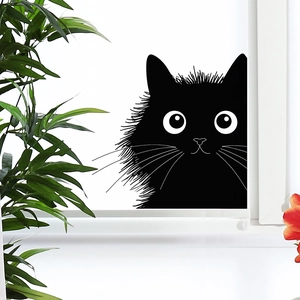 Cartoon black peeping cat window sticker for home glass decoration with cute big eyes