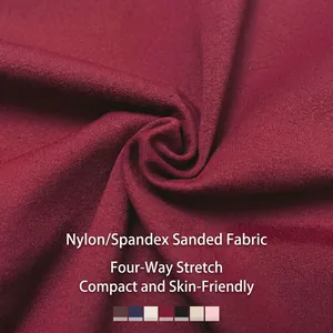 Top yoga a maniche lunghe in nylon spandex spazzolato bordeaux con tessuto elasticizzato