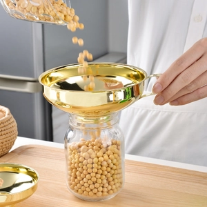 Golden stainless steel wide mouth funnel with handle for jars and preserves
