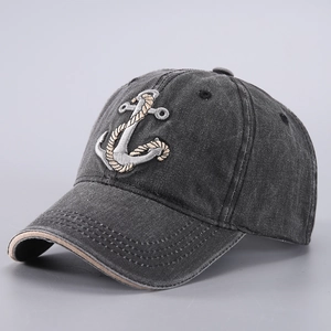 Vintage Washed Cotton Baseball Cap Nautical Anchor Embroidered Adjustable Sun Hat Distressed Denim Snapback Sport Cap For Men Women