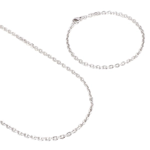 Minimalist silver titanium steel chain jewelry set with necklace and bracelet
