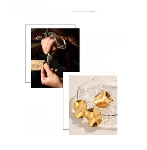 Detail showing hand-polishing and vacuum plating on curved gold-plated earrings