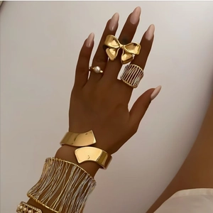 Minimalist Geometric Rings For Women Stainless Steel PVD Gold Plated Waterproof Hypoallergenic Elegant Open Adjustable Jewelry