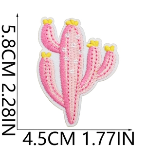 Detail view of pink cactus embroidery patch showing 5.8cm height and 4.5cm width dimensions