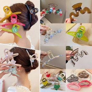 Pince À Cheveux Motif Cœur Acrylique Colorée Douce Grande Pince Requin Pour Femme Accessoires Cheveux