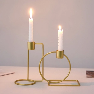 Geometric Iron Candle Holder Metal Minimalist Nordic Style For Romantic Dinner Table Decor Gold Black Home Ornament