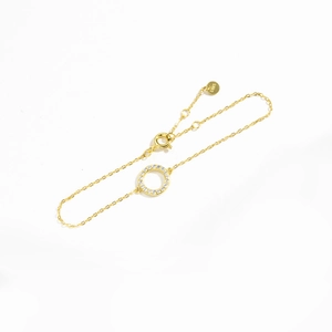 Minimalist S925 sterling silver gold plated bracelet with circular pave zircon charm