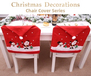Christmas chair covers featuring Santa and Snowman designs for dining room decor