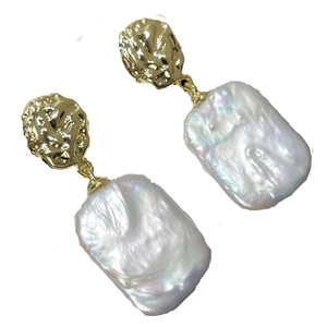 Elegant s925 silver baroque Edison pearl earrings with irregular gold textured hooks