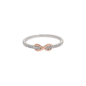 S925 silver infinity ring with sparkling zircons in silver and rose gold finish