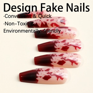 Halloween blood splatter gradient press-on nails in long coffin shape for festive look