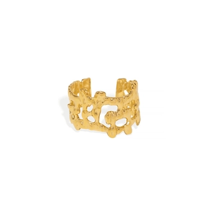 Bague vintage irrégulière en acier inoxydable doré avec un design de lave unique