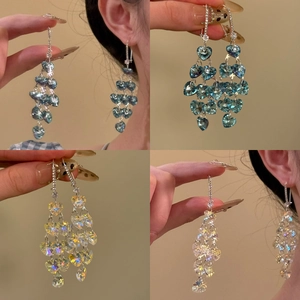 Boucles D'oreilles Pendantes Gland Cœur Cristal Dégradé Bleu Zircon Accessoire Mode Élégant Femmes