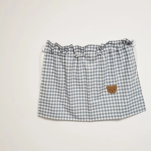 Blue and white plaid car sunshade curtain with cute brown bear embroidery detail