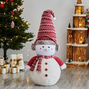 Poupée de bonhomme de neige de Noël en peluche avec bonnet rouge pour table festive