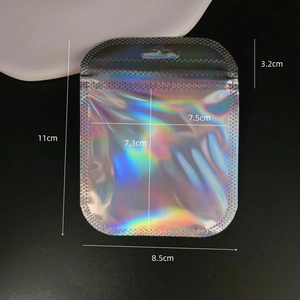 Detailed dimension guide for laser holographic packaging bag with clear size measurements