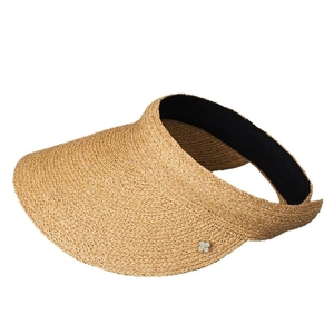 Visera elegante de rafia tejida con detalle de trébol de strass para mujer verano