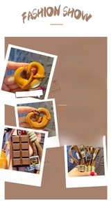 Detail of creative pretzel and chocolate charms with a hand-woven brown strap lanyard